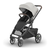 Uppababy Cruz V3 Stroller Savannah Pearl Gray Jacquard Carbon Frame Chestnut Leather
