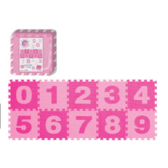 Power Joy Number Puzzle Mat 30x30cm 10-Piece Pink EVA Foam Learning Play Mat for Kids