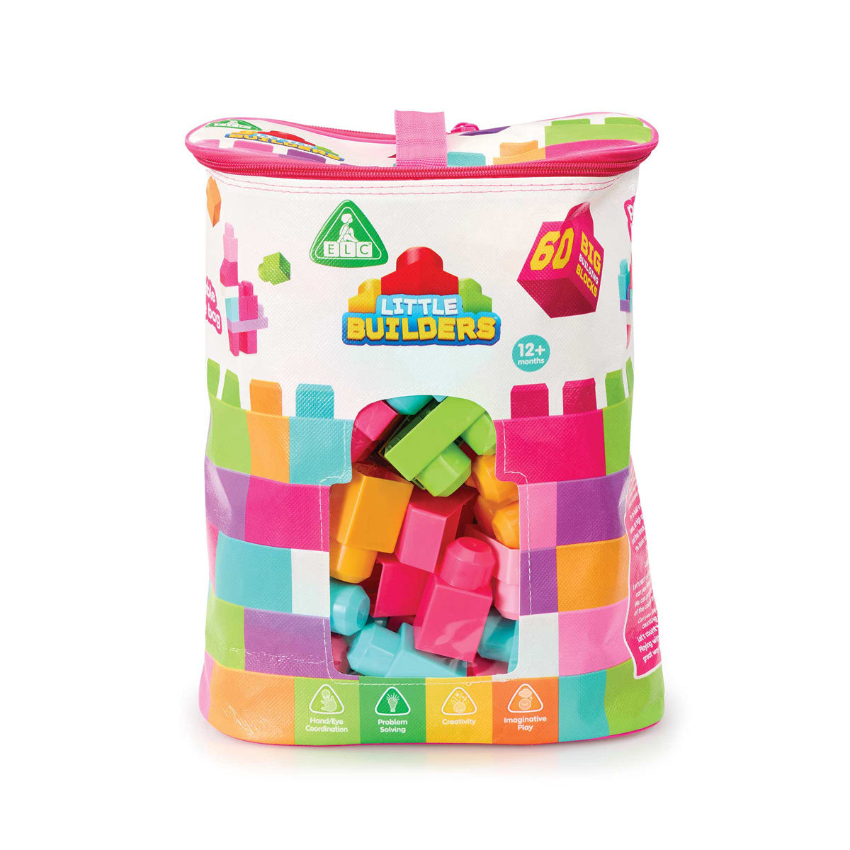 ELC Little Builders Big Building Blocks Bag Pink 60 Pieces