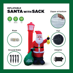 Christmas Santa With Sack Inflatable 6 Ft