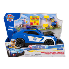 Paw Patrol Search & Rescue Chase Cruiser 27.9 cm with Lights, Sounds, Drone Launcher, Rescue Net & Chase Figure - Kids Toy Ages 3+