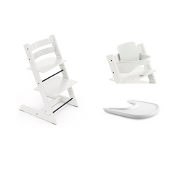 Stokke Tripp Trapp High Chair White with Baby Set and Tray Bundle