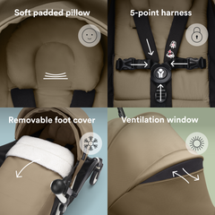 Stokke YOYO3 Black Frame & 0+ & 6+ Toffee Bundle