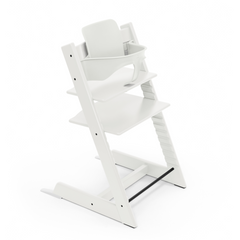 Stokke Tripp Trapp Chair White with White Baby Set Bundle Adjustable Wooden High Chair