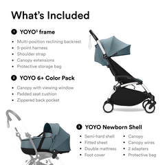 Stokke YOYO³ Stroller White Frame Newborn & 6+ Bundle - Aqua