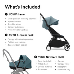 Stokke YOYO³ Stroller Black Frame Newborn & 6+ Bundle - Aqua