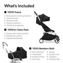 Stokke YOYO³ Stroller White Frame Newborn & 6+ Bundle - Black