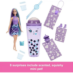 Barbie - Pop Reveal Bubble Tea Series Fashion Doll Taro Milk Scented with Puppy and 8 Color Changing Surprise Accessories