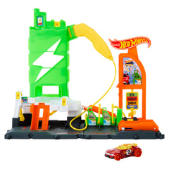 Hot Wheels City Super Recharge Fuel Station with 1:64 Scale Playset for Kids