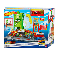 Hot Wheels City Super Recharge Fuel Station with 1:64 Scale Playset for Kids