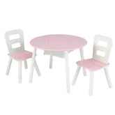 Round Storage Table & 2 Chair Set- White & Pink