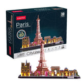 CubicFun 3D LED Puzzles City Line Paris 115-Pieces, Battery Operated