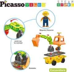 Picasso Magnetic Car Base Backhoe & Excavator 2-in-1 16-Pieces