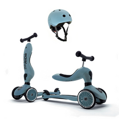 Scoot & Ride 2-in-1 Highwaykick 1 & Helmet S-M Steel Bundle