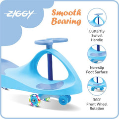 Ziggy Swing Car Blue Kids Ride-On Car with LED Wheels