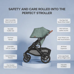 UPPAbaby Vista V3 Stroller Gwen Green Mélange Carbon Frame Saddle Leather