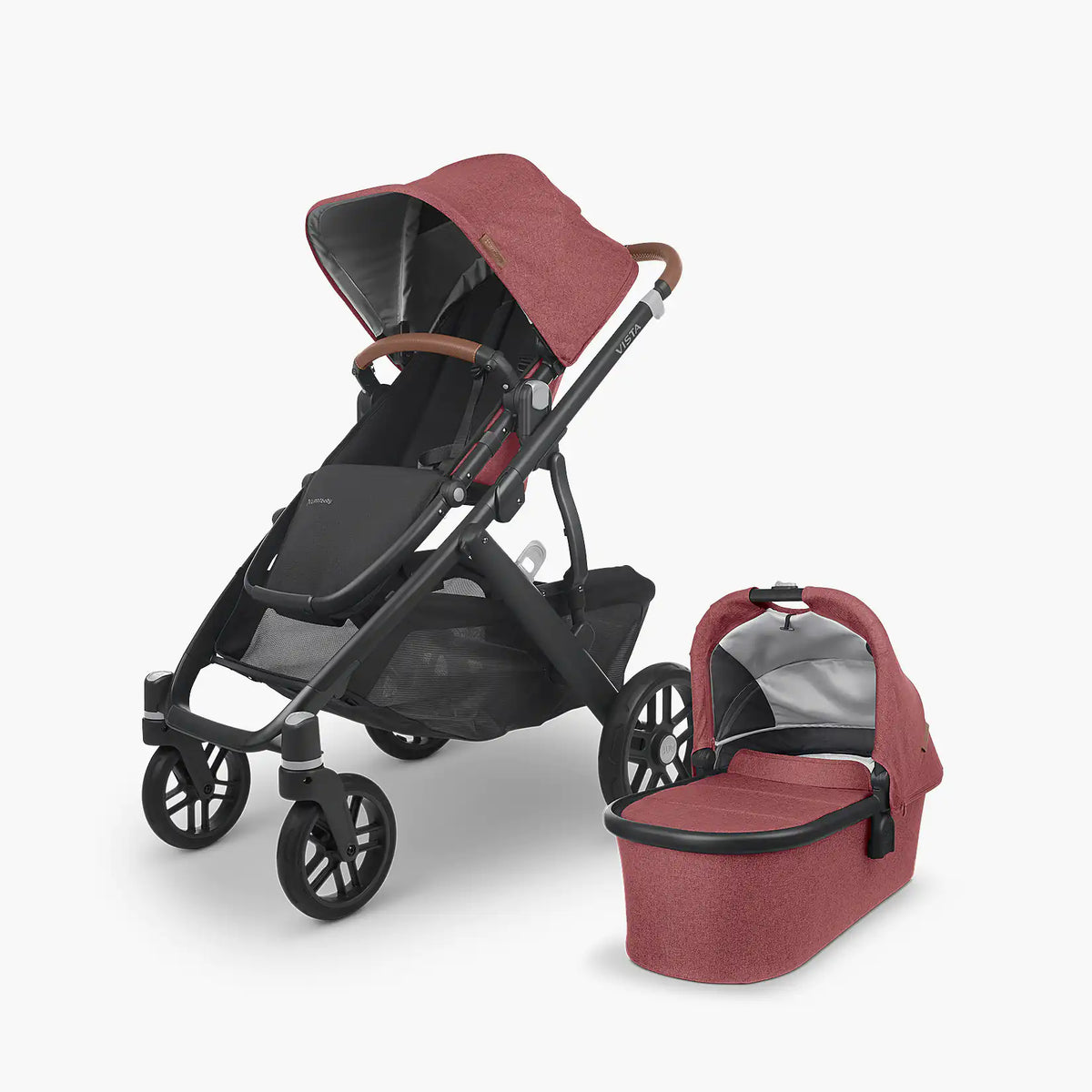 UPPAbaby Vista V2 Stroller Lucy Rosewood Mélange Carbon Frame Saddle Leather