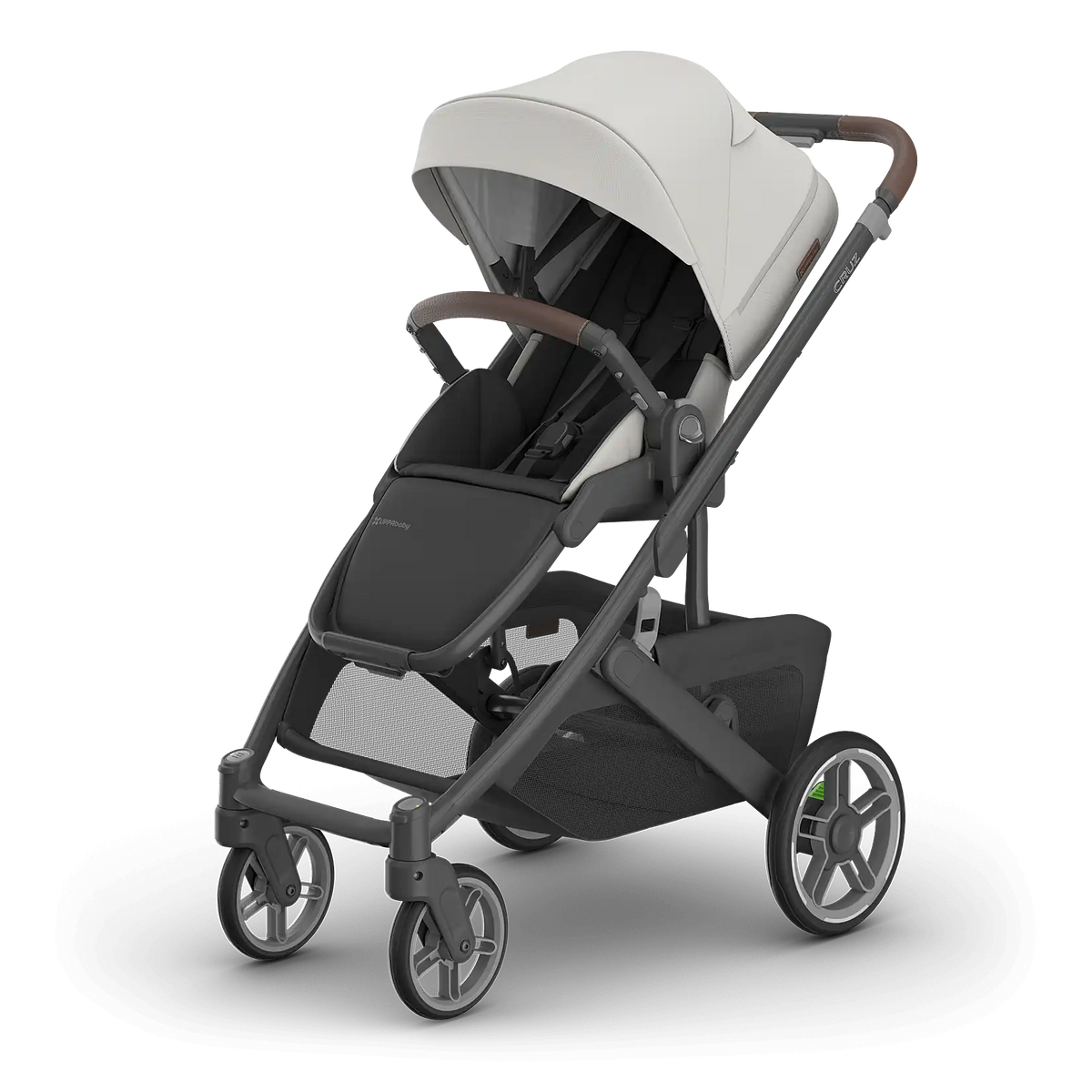 Uppababy Cruz V3 Stroller Savannah Pearl Gray Jacquard Carbon Frame Chestnut Leather