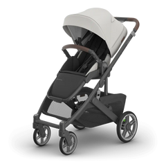 Uppababy Cruz V3 Stroller Savannah Pearl Gray Jacquard Carbon Frame Chestnut Leather