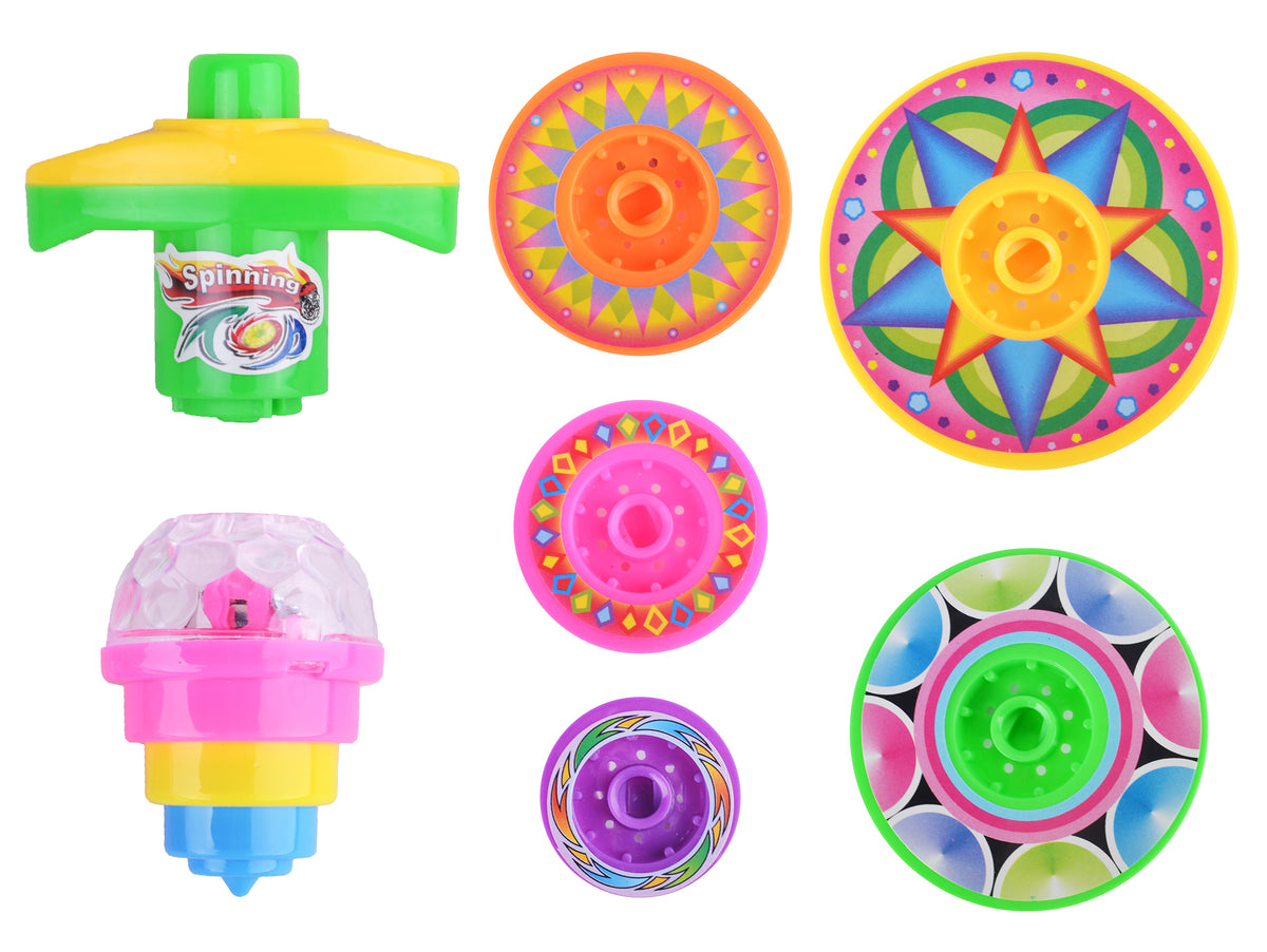Kidzpro Battery-Operated Flashing Top Set 7 Pieces, Colourful LED Light-Up Spinning Toy, Ages 3+