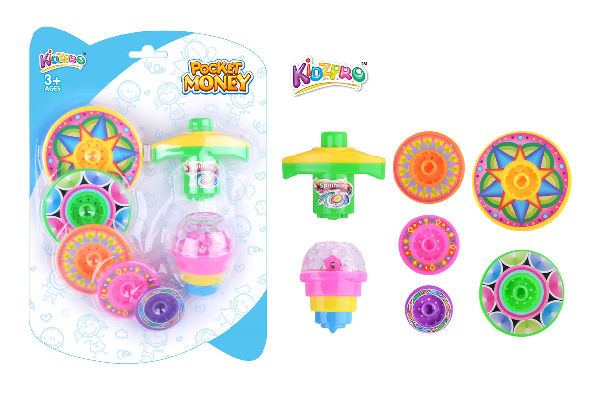 Kidzpro Battery-Operated Flashing Top Set 7 Pieces, Colourful LED Light-Up Spinning Toy, Ages 3+
