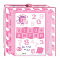 Power Joy Number Puzzle Mat 30x30cm 10-Piece Pink EVA Foam Learning Play Mat for Kids