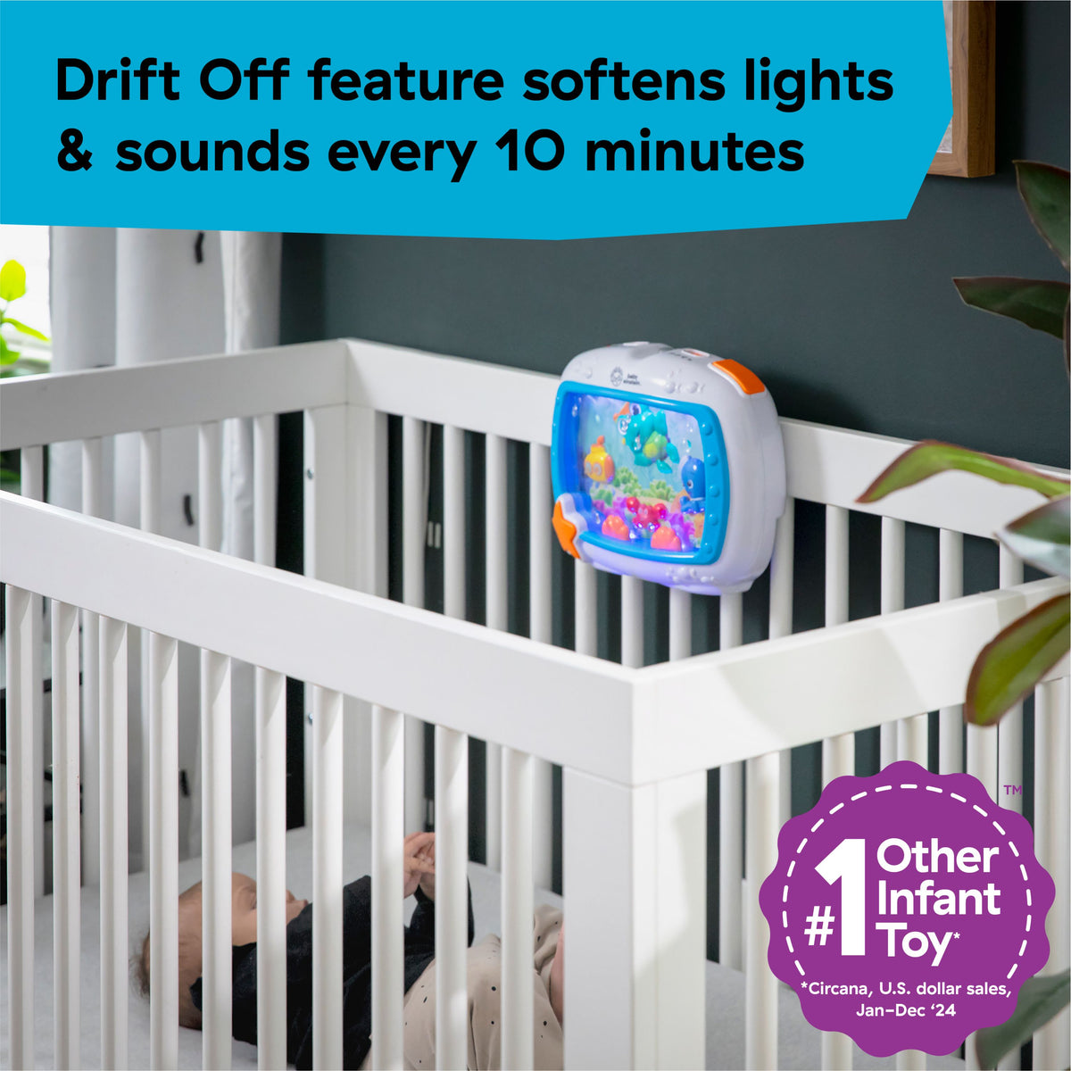 Baby Einstein Sea Dreams Musical Crib Soother with Lights & Sounds – Blue, Battery Operated