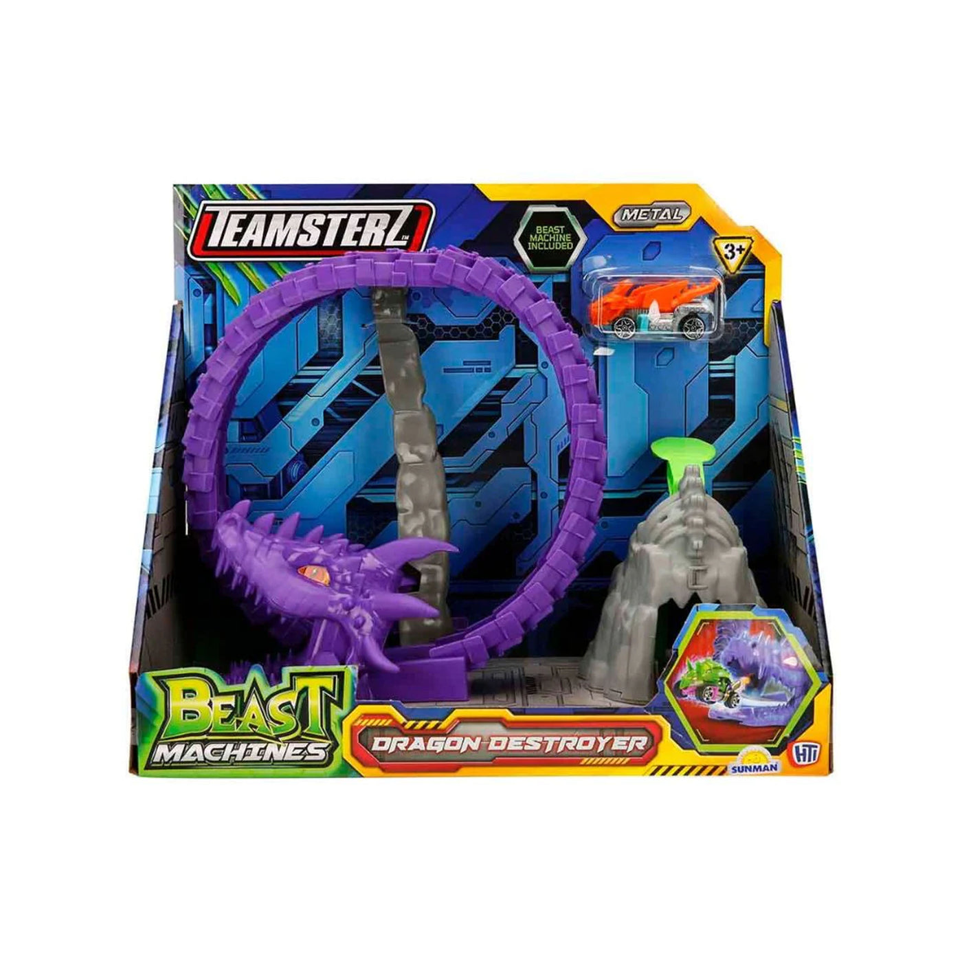 Teamsterz Beast Machines Dragon Destroyer with 1 Die-Cast Car Slam Launcher Playset for Kids