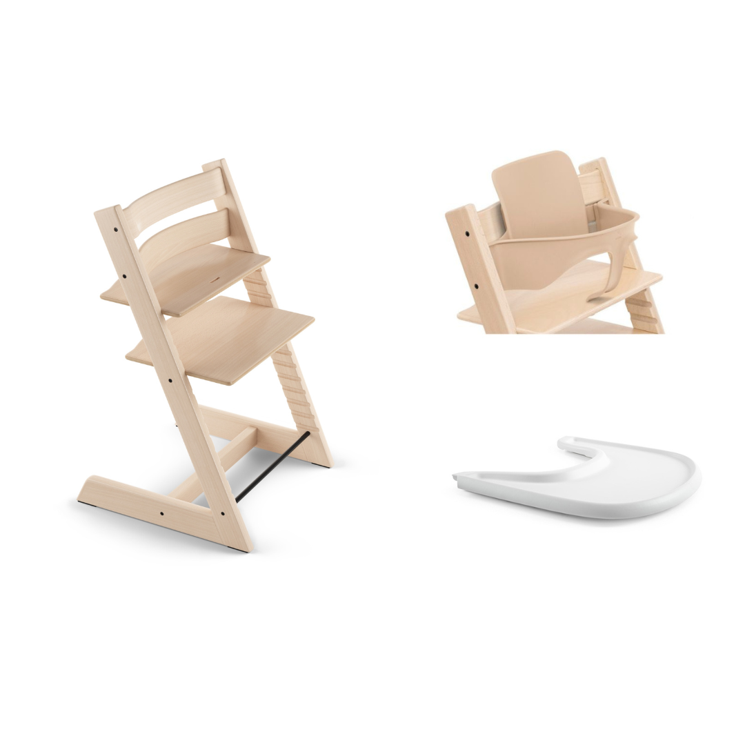 Stokke Tripp Trapp High Chair Natural with Baby Set and Tray Bundle