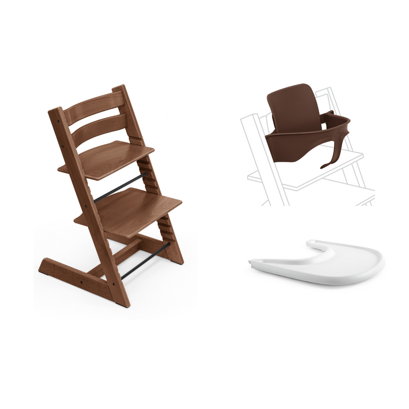 Stokke Tripp Trapp High Chair Warm Brown with Baby Set and Tray Bundle