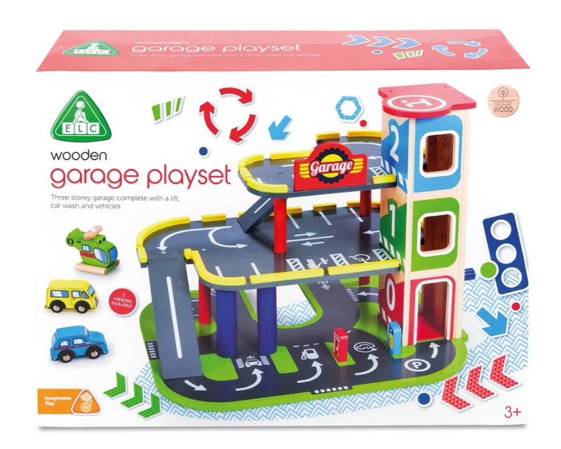 Early Learning Centre Wooden Garage and Vehicles Playset for Toddlers