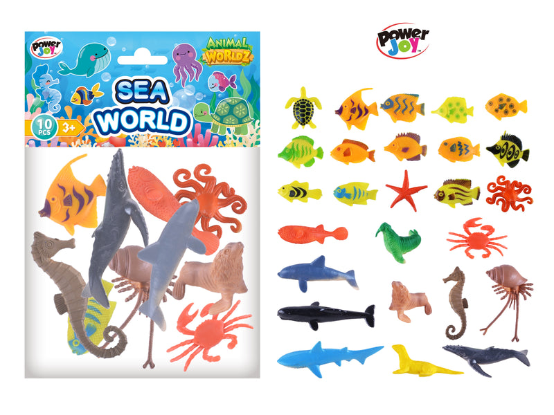 Power Joy Animal Worldz 2 Inch Sea Animal Figures - 10-Piece Set