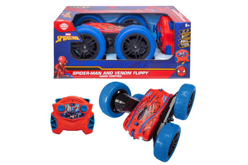 Dickie 2-in-1 Marvel Spider-Man & Venom Flippy RC Stunt Car – Double-Sided 2.4GHz Remote Control Vehicle