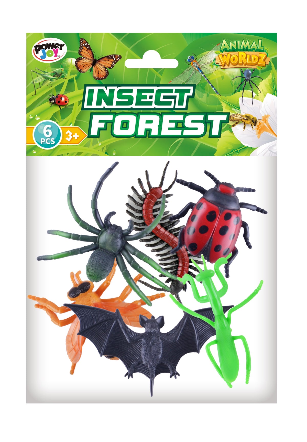 Power Joy Animal Worldz 4 Inch Insect Figures - 6-Piece Toy Set
