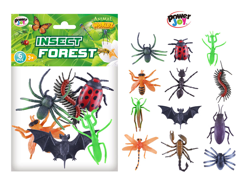 Power Joy Animal Worldz 4 Inch Insect Figures - 6-Piece Toy Set