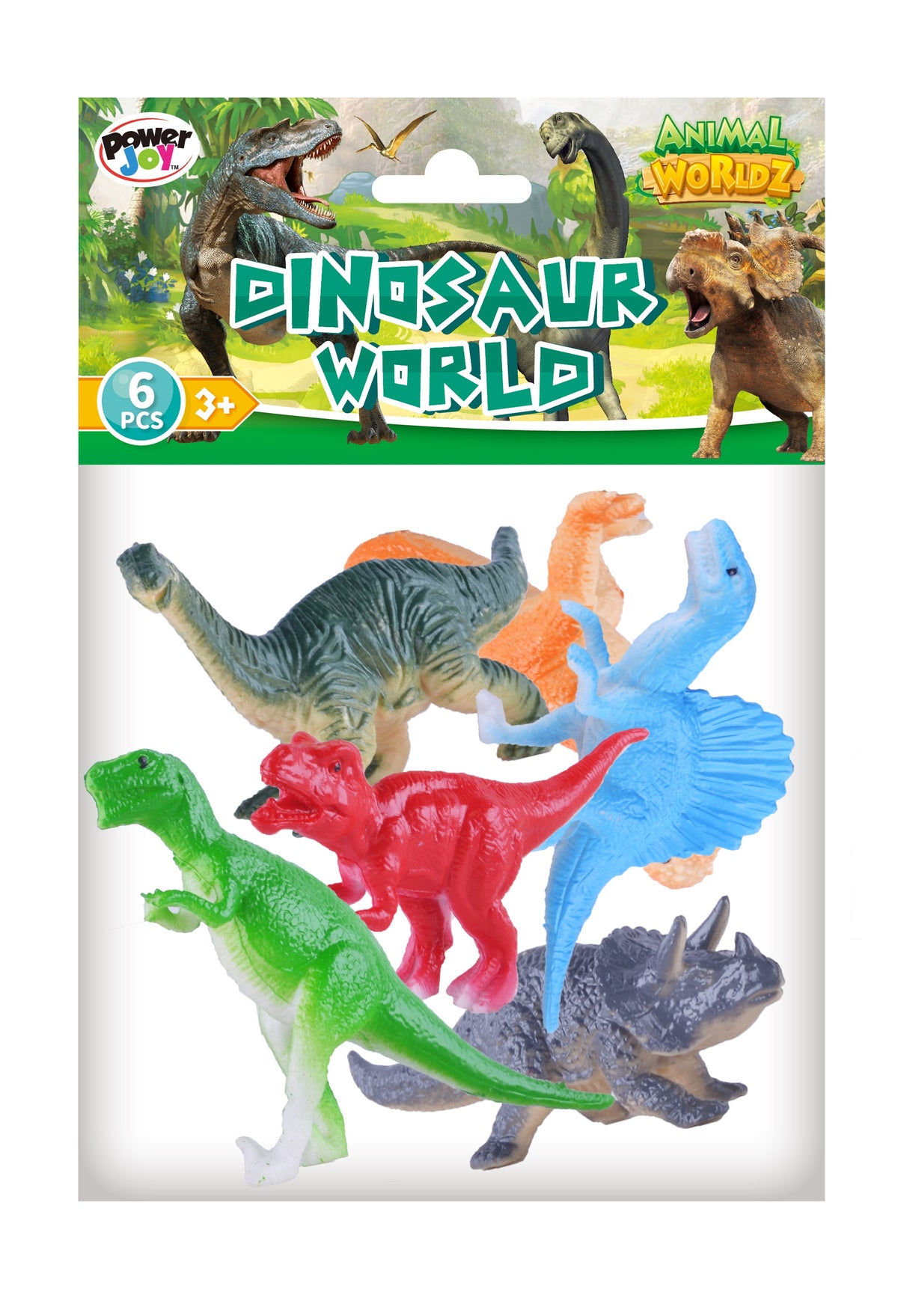 Power Joy Animal Worldz Dinosaur Figures 4 Inch 6-Piece Set - Dinosaur Toys for Kids