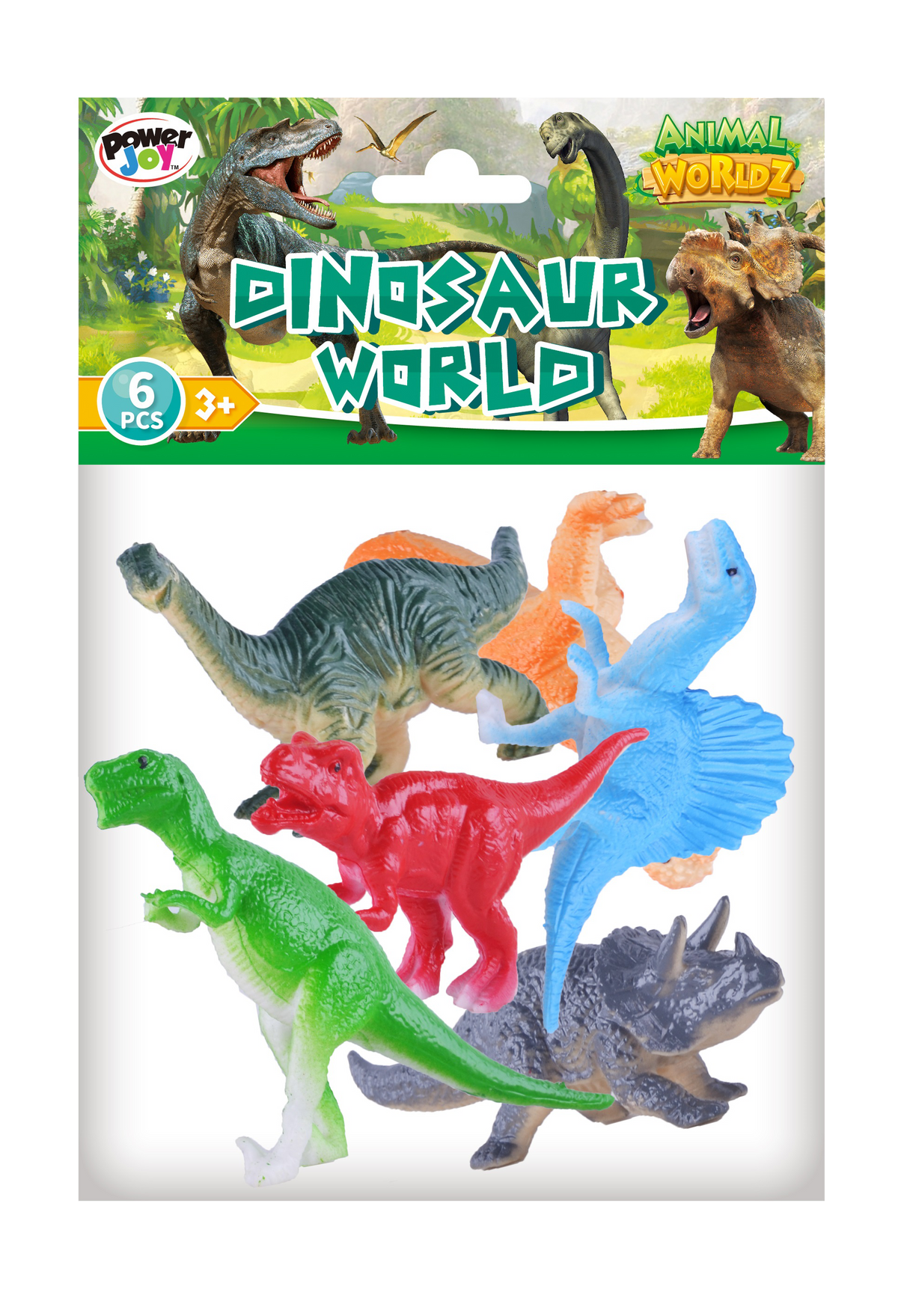 Power Joy Animal Worldz Dinosaur Figures 4 Inch 6-Piece Set - Dinosaur Toys for Kids