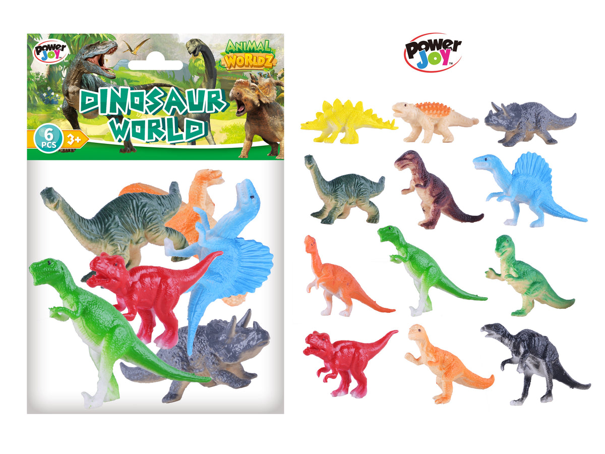 Power Joy Animal Worldz Dinosaur Figures 4 Inch 6-Piece Set - Dinosaur Toys for Kids
