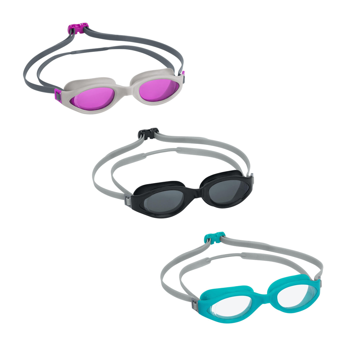 Bestway Hydro-Swim IX-1400 3 Pieces Adult Swim Goggles with Adjustable Strap, Anti-Fog & UV Protection