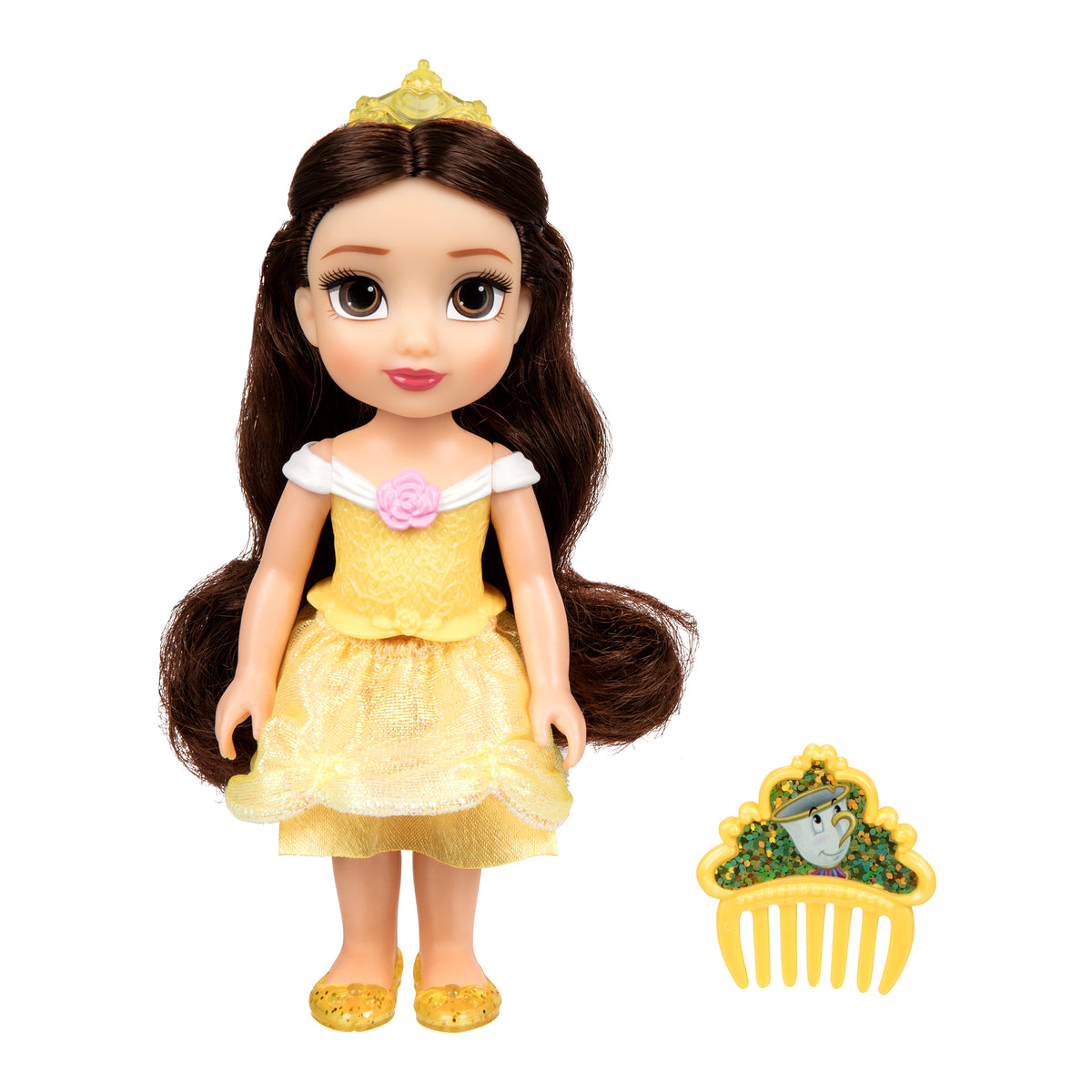 Disney Princess Belle Petite Doll Collectible with Golden Gown and Lumiere Comb 6 Inch