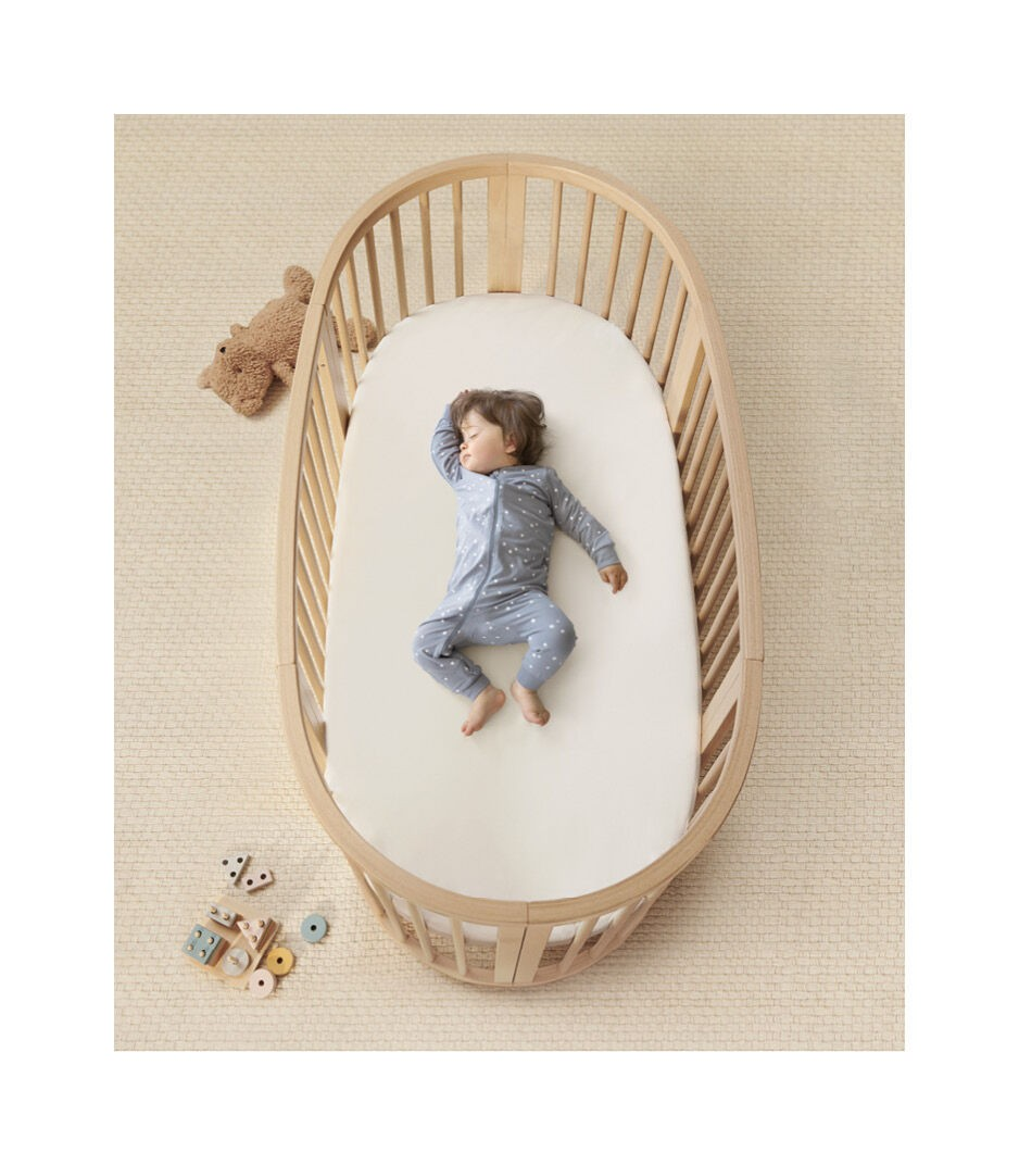 Stokke Sleepi Bed Natural with Mattress and White Fitted Sheet Bundle