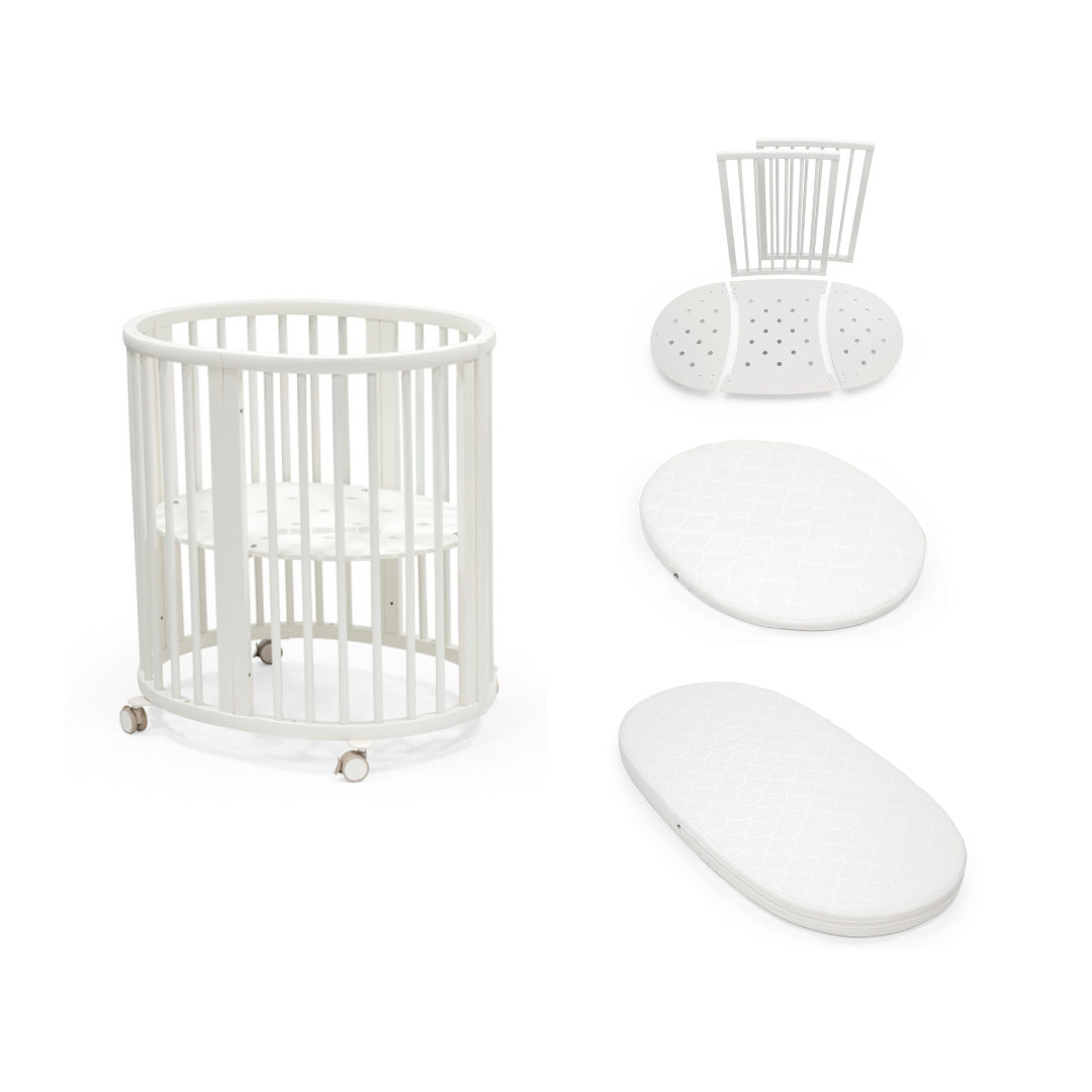 Stokke Sleepi Mini White with Extension and Mini Bed Mattress Bundle