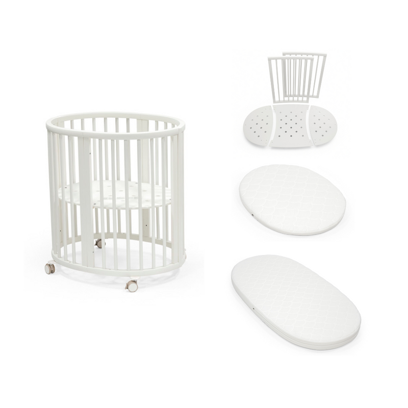 Stokke Sleepi Mini White with Extension and Mini Bed Mattress Bundle