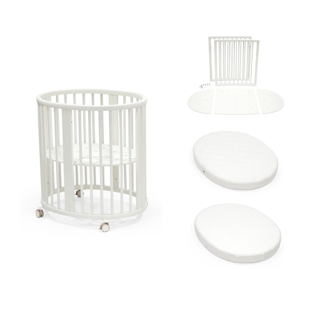 Stokke Sleepi Mini White with Extension Mattress and Fitted Sheet Bundle