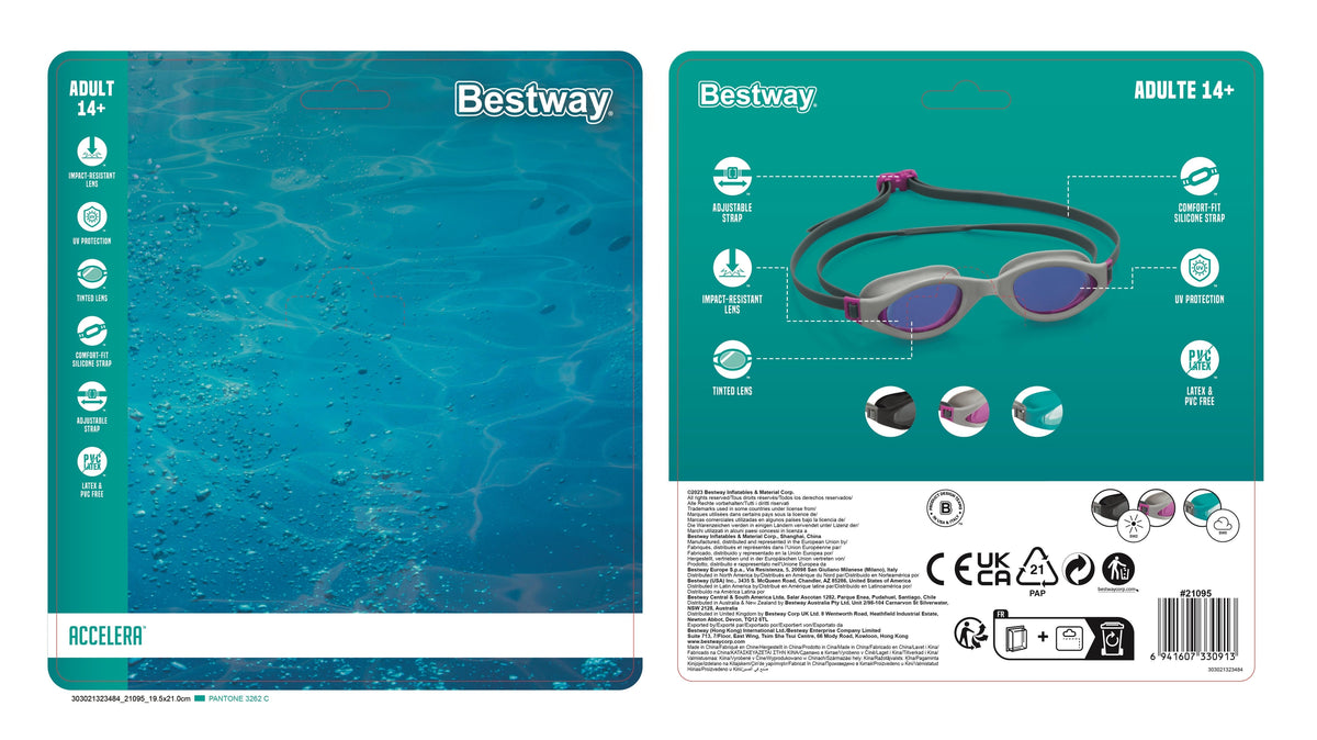 Bestway Hydro-Swim IX-1400 3 Pieces Adult Swim Goggles with Adjustable Strap, Anti-Fog & UV Protection