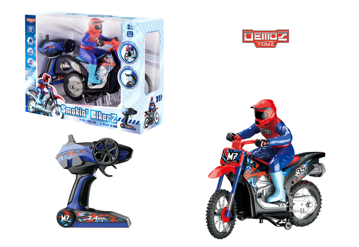 Demoz 2.4GHz RC Stunt Bike with Smoke Effects, Lights & Sound