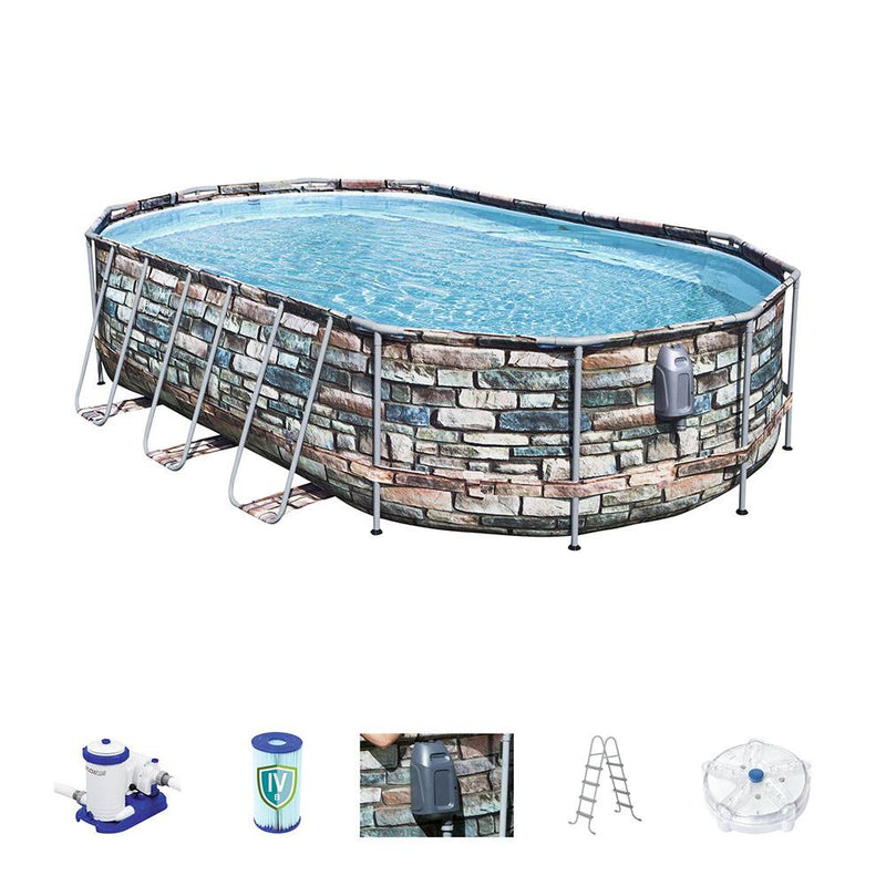 Bestway Power Steel Graphite Gray Rectangular Above Ground Pool Set - 610x366x122cm