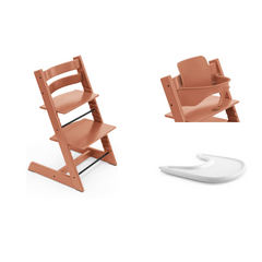 Stokke Tripp Trapp High Chair Terracotta with Baby Set and Tray Bundle