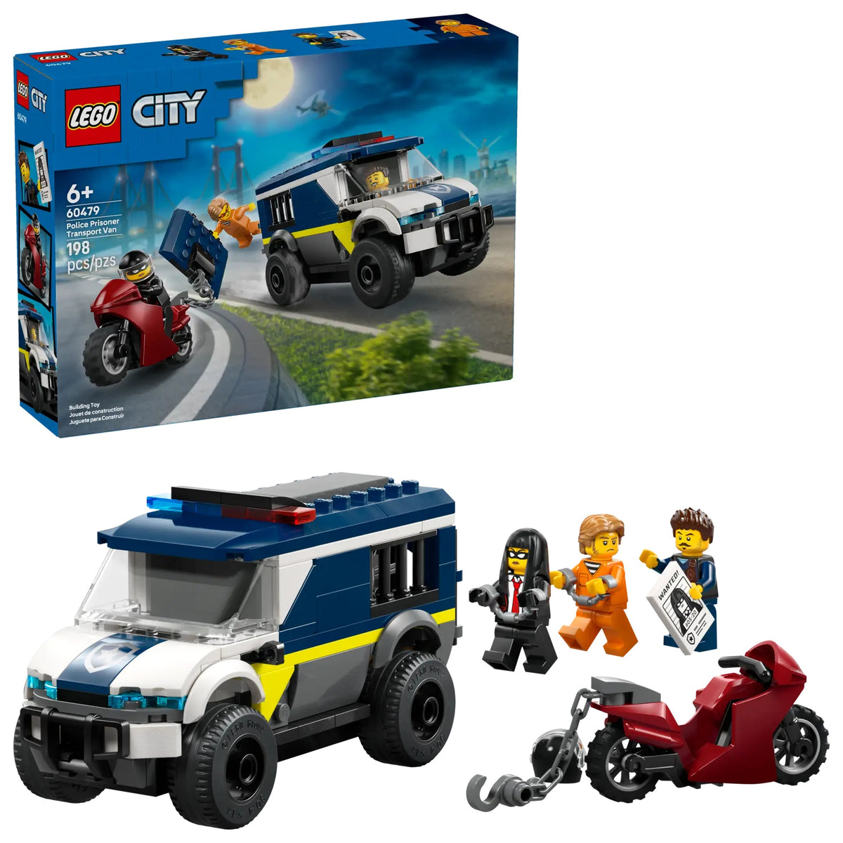 Lego City Police Prisoner Transport Van Building Kit with Motorcycle
