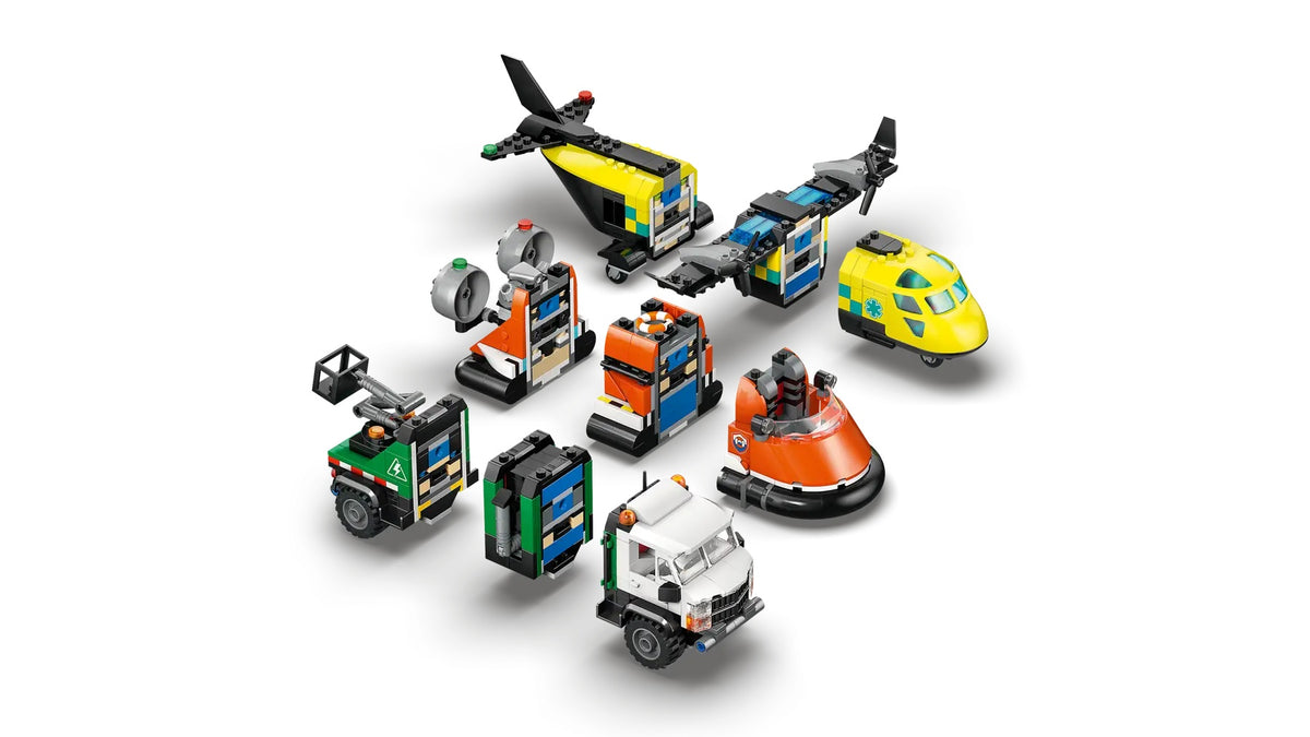 Lego City Airplane, Service Truck & Hovercraft Remix Building Set 3-in-1 Emergency Vehicle Toy for Kids
